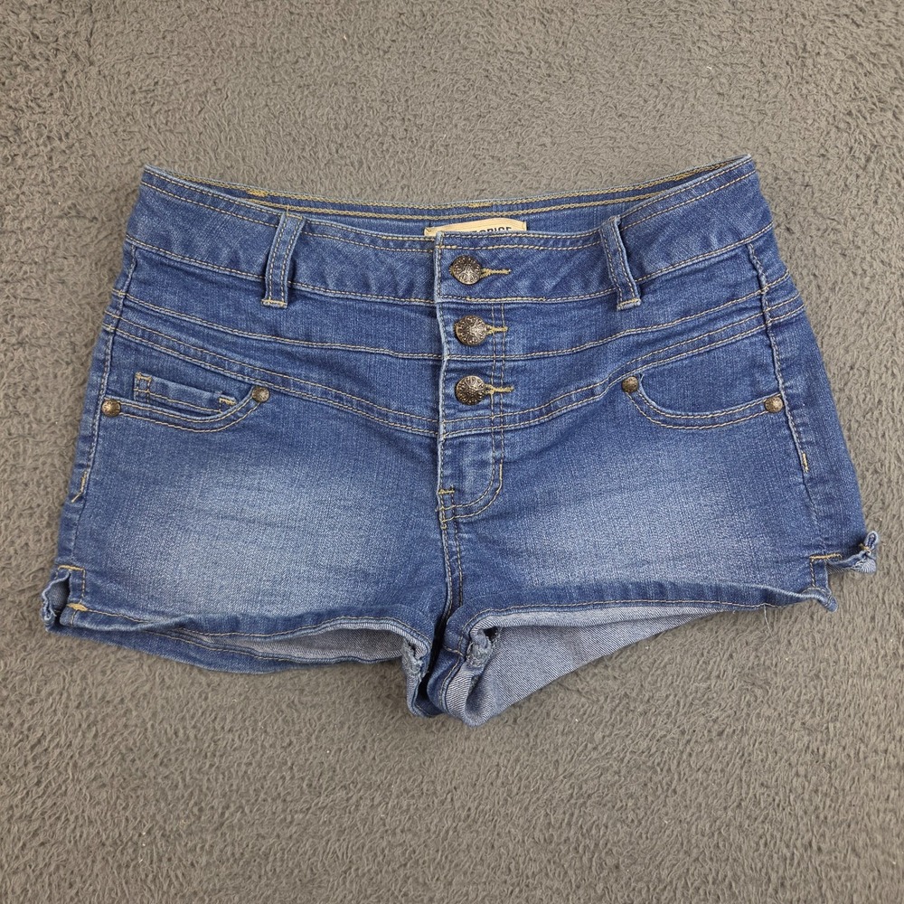 Blue Spice Denim Shorts Women's 3/4 Blue Jean Stretch Triple Button